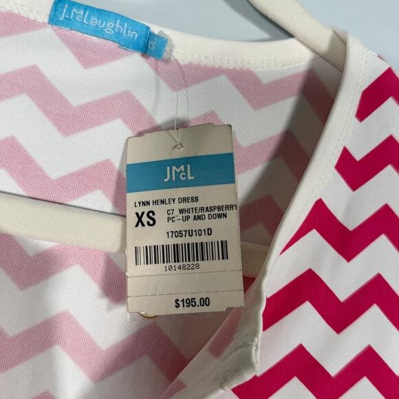 J. McLaughlin Catalina Cloth Lynn Henley Sheath Dress XS Chevron Pink White - Picture 3 of 7